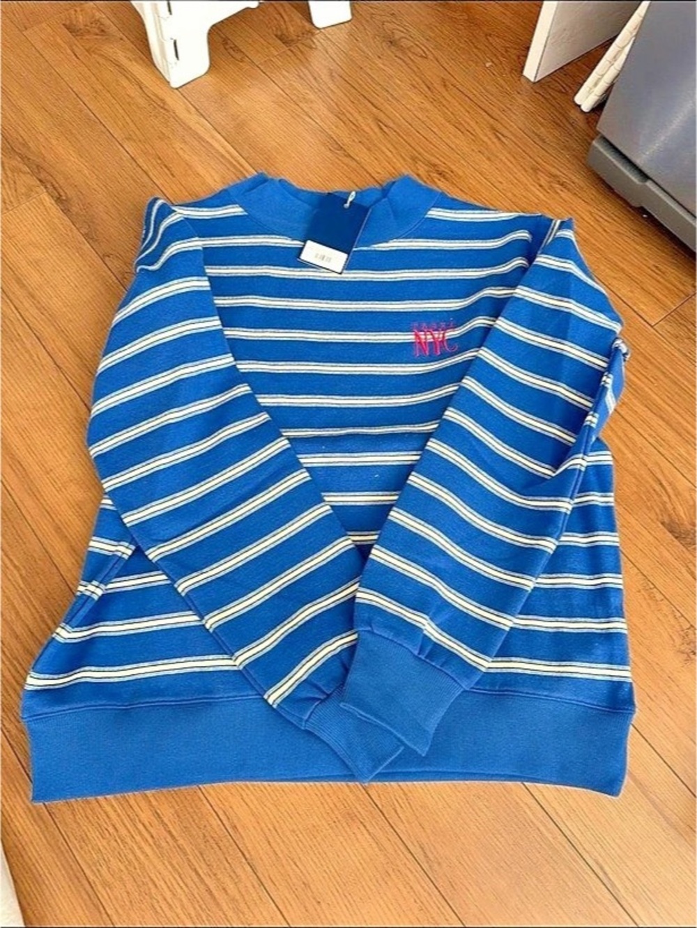 PARKE EMBROIDERED MOCKNECK PULLOVER NYC BLUE STRIPE